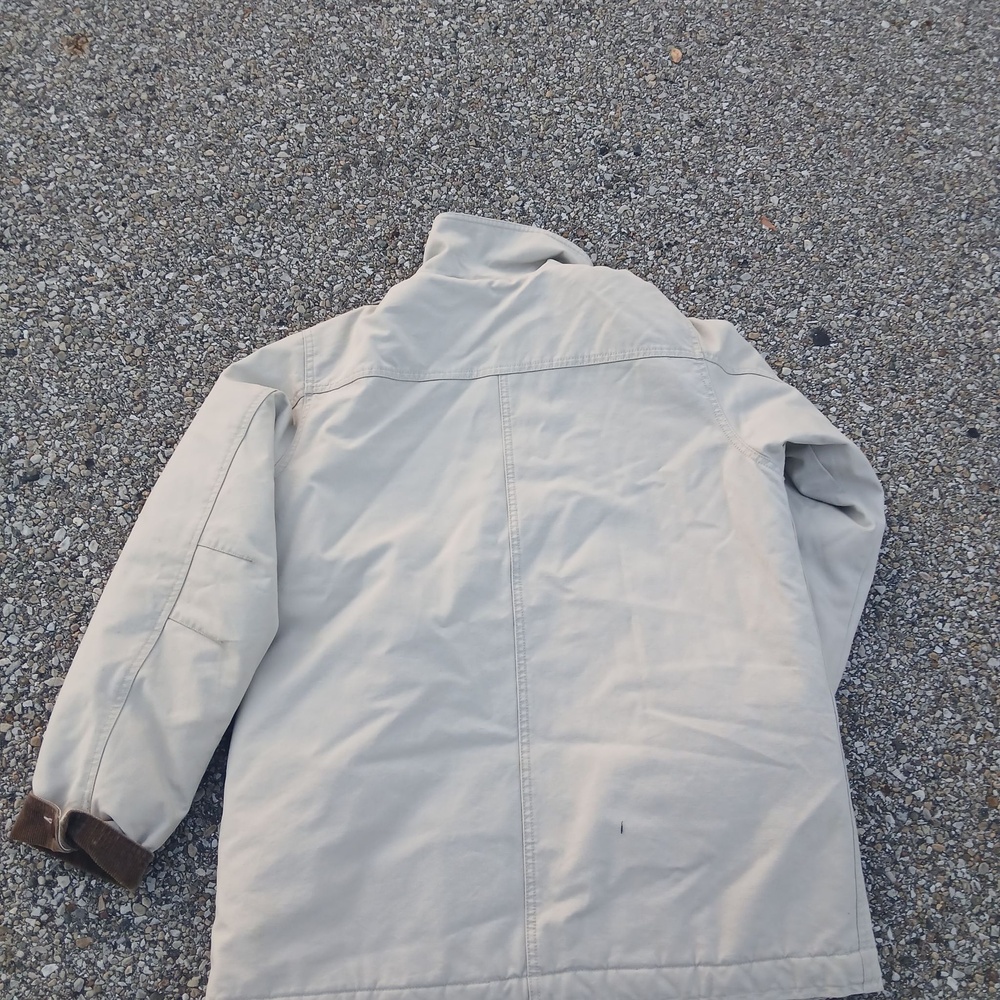 LL Bean Coat Womens Medium Beige Canvas Quilted Lined Button Front Winter Warm - Picture 6 of 6